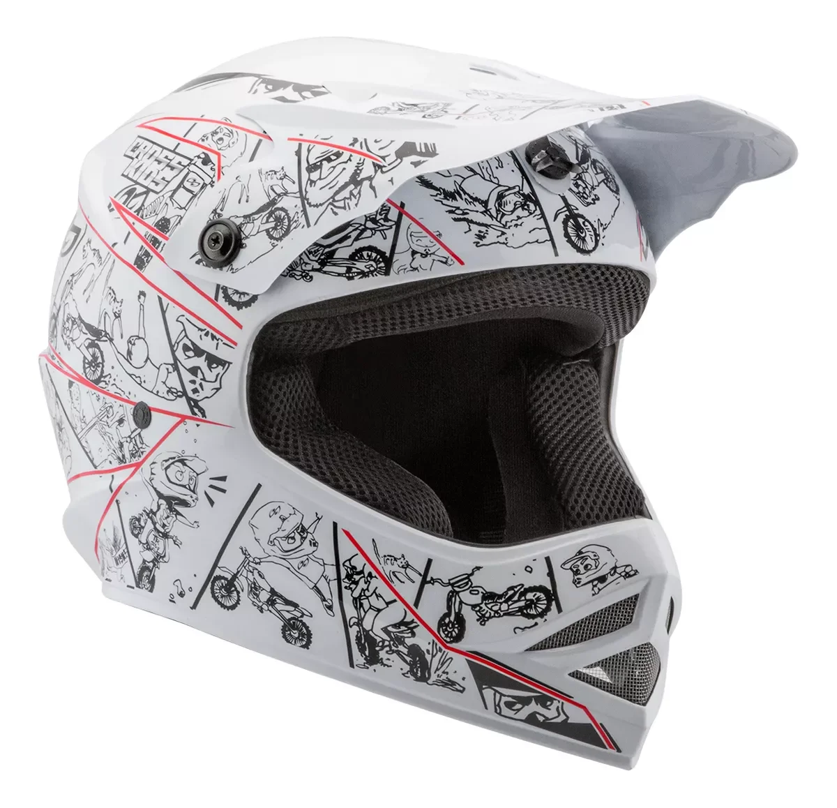 【Kartoon】 Capacete Pro Tork Cross Infantil Cartoon Racing Branco/Vermelho